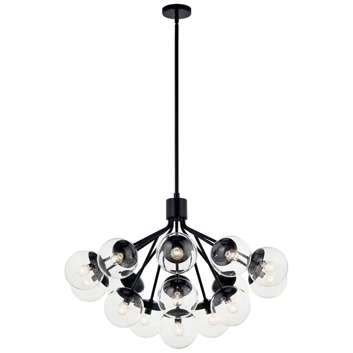 Silvarious 38" 16-Light Convertible Chandelier with Clear Glass, Black Finish - Bees Lighting