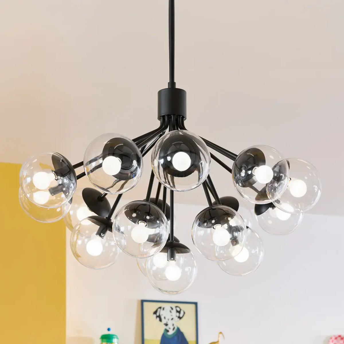 Silvarious 38" 16-Light Convertible Chandelier with Clear Glass, Black Finish - Bees Lighting