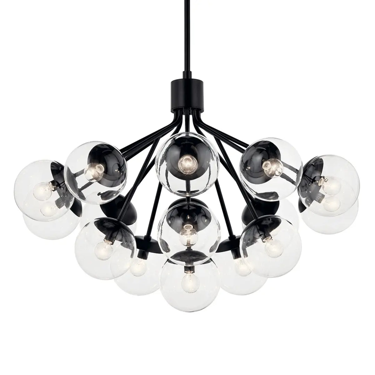 Silvarious 38" 16-Light Convertible Chandelier with Clear Glass, Black Finish - Bees Lighting