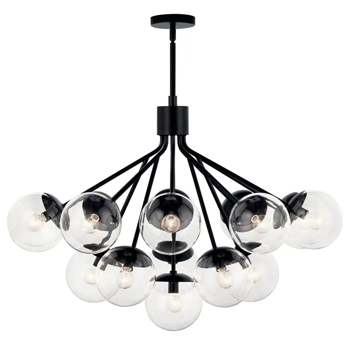 Silvarious 38" 16-Light Convertible Chandelier with Clear Glass, Black Finish - Bees Lighting