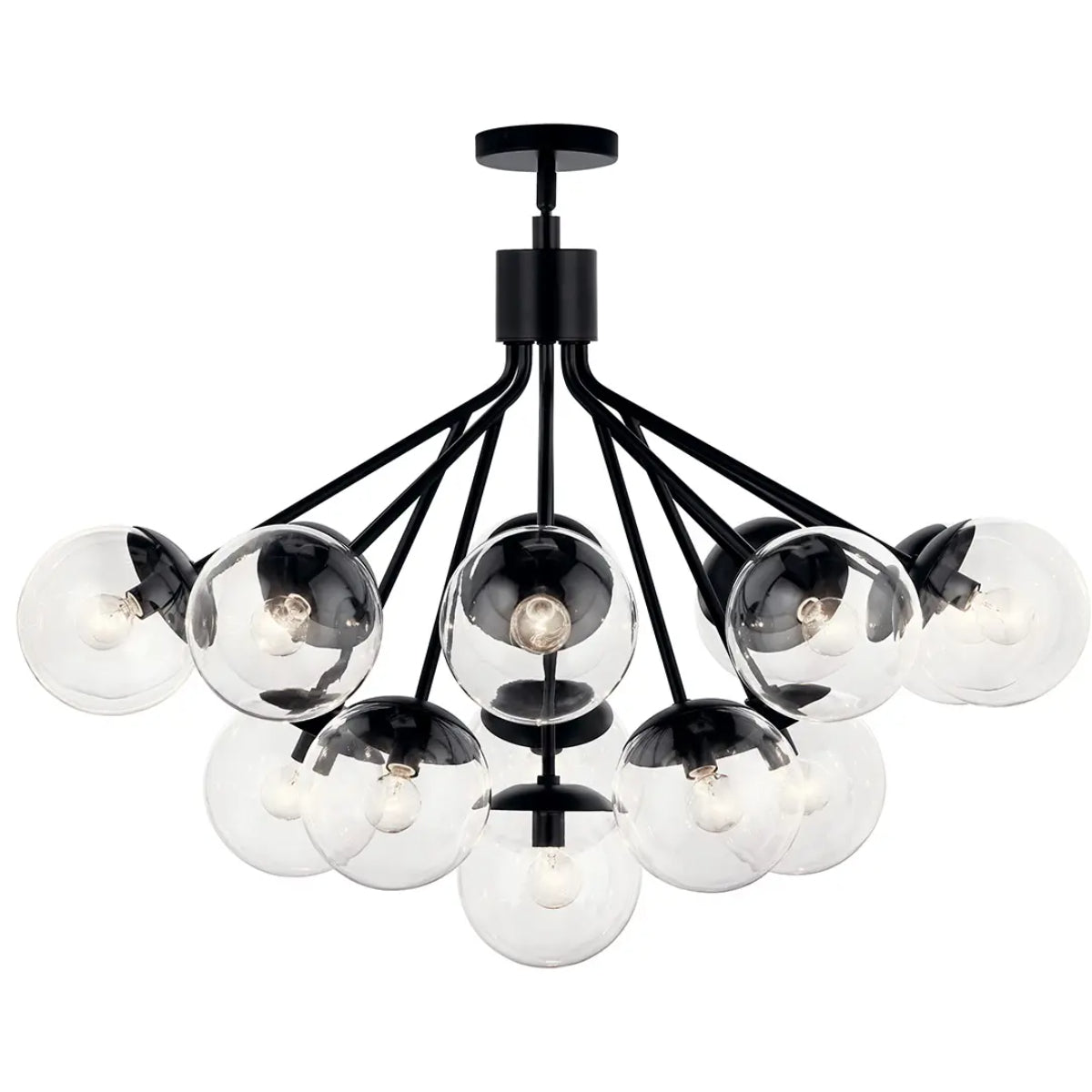 Silvarious 38" 16-Light Convertible Chandelier with Clear Glass, Black Finish - Bees Lighting