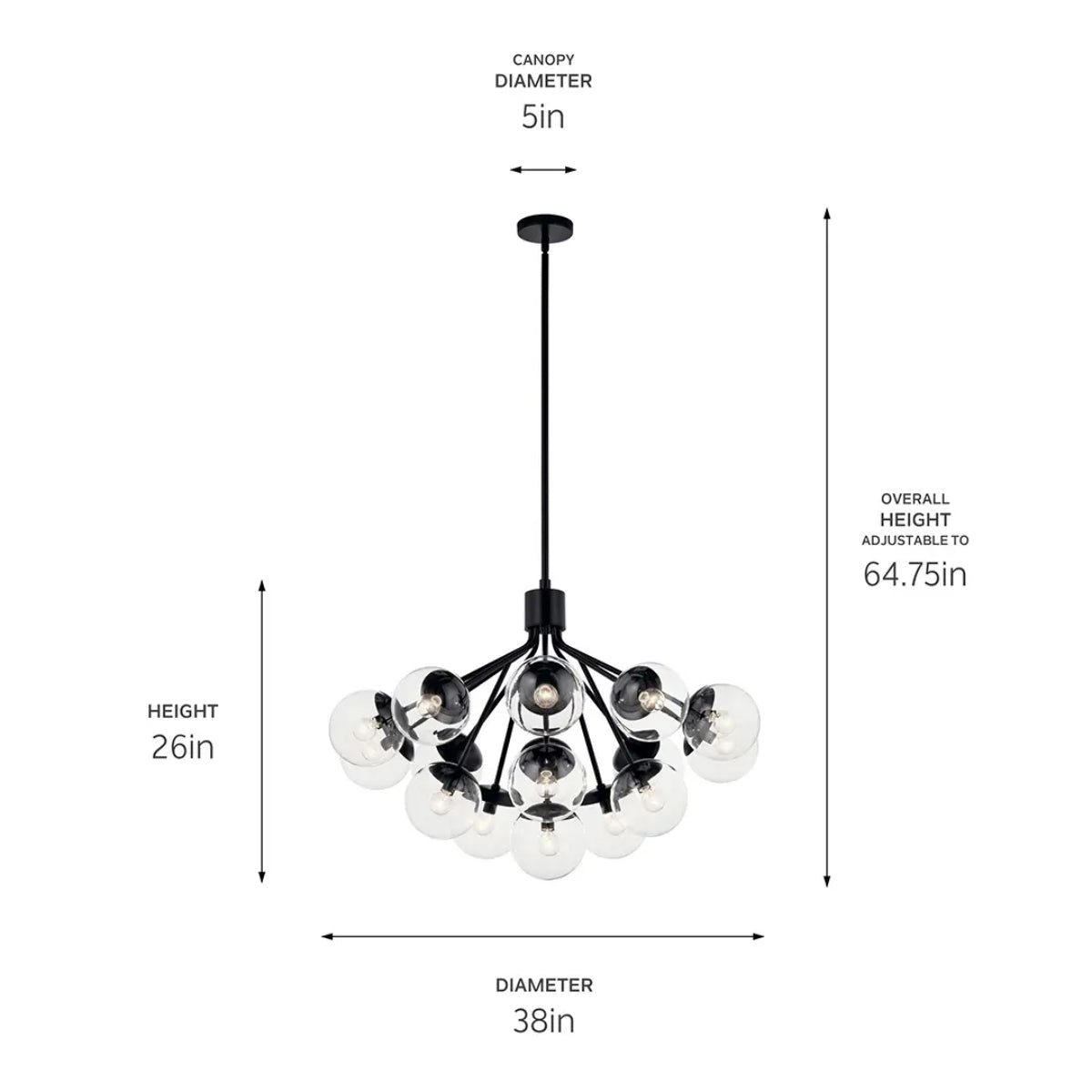 Silvarious 38" 16-Light Convertible Chandelier with Clear Glass, Black Finish - Bees Lighting