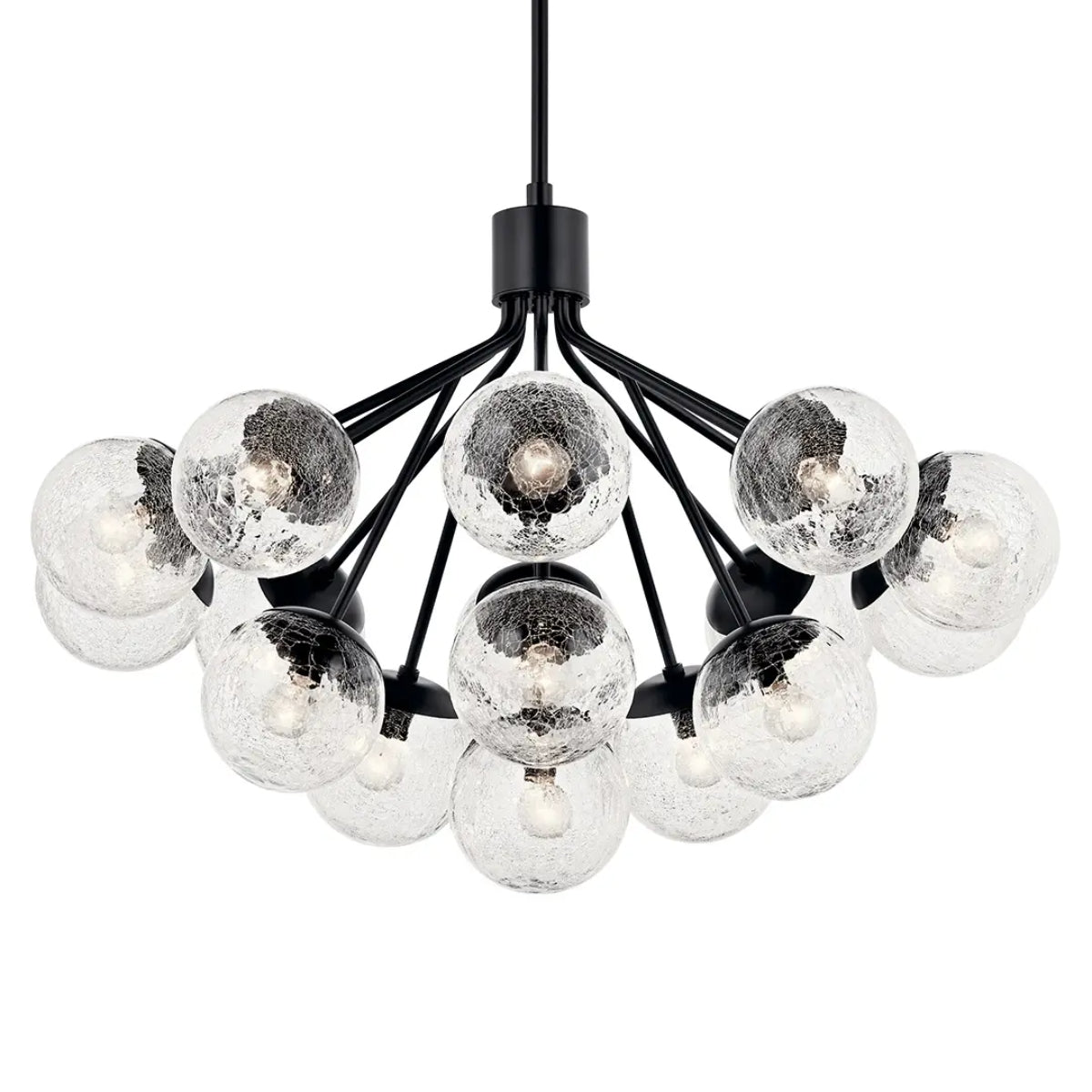 Silvarious 38" 16-Light Convertible Chandelier with Clear Crackle Glass, Black Finish - Bees Lighting