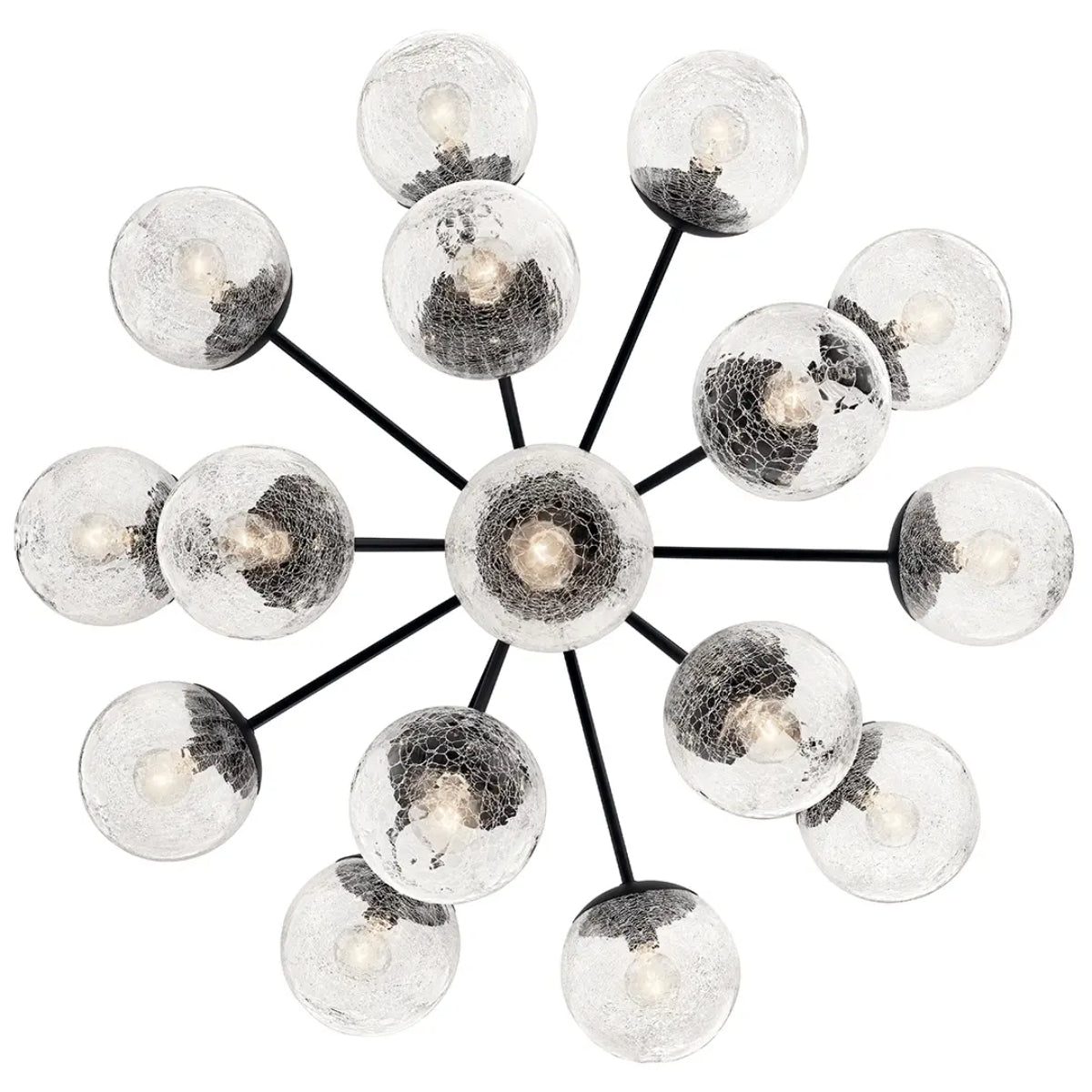 Silvarious 38" 16-Light Convertible Chandelier with Clear Crackle Glass, Black Finish - Bees Lighting