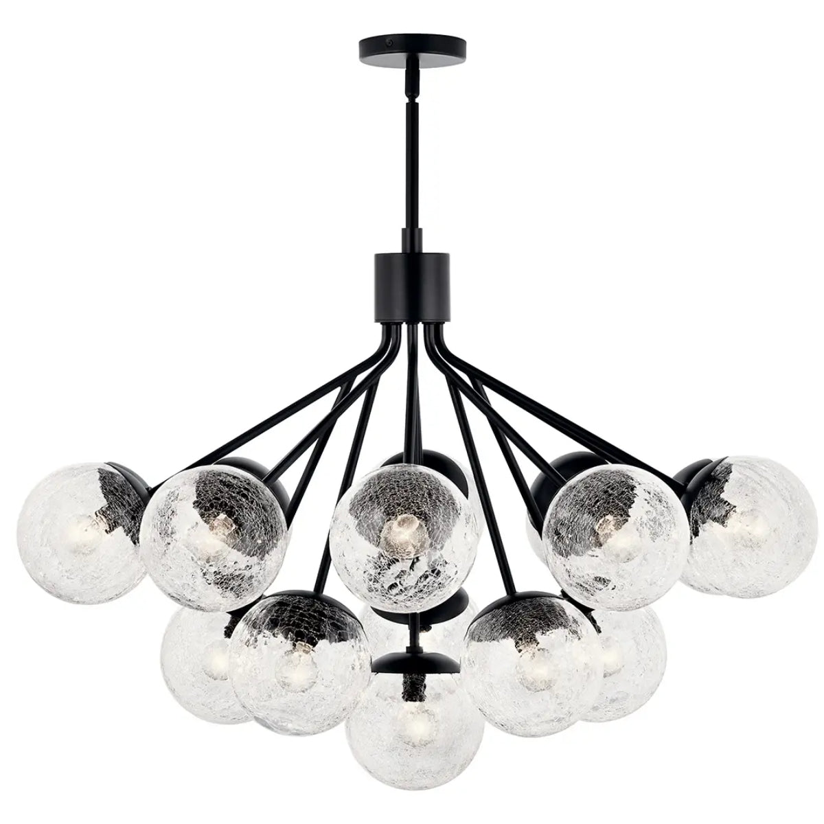 Silvarious 38" 16-Light Convertible Chandelier with Clear Crackle Glass, Black Finish - Bees Lighting