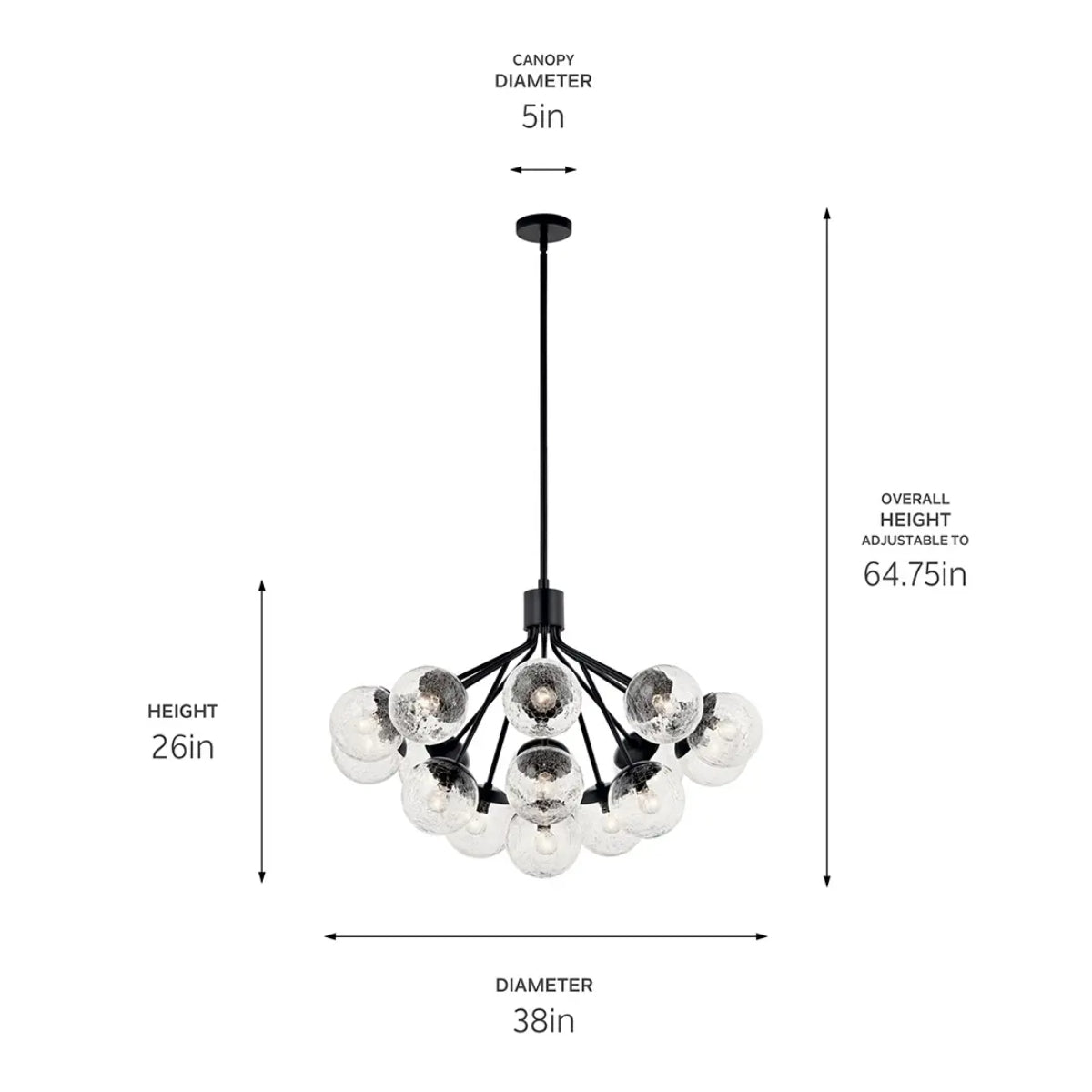 Silvarious 38" 16-Light Convertible Chandelier with Clear Crackle Glass, Black Finish - Bees Lighting