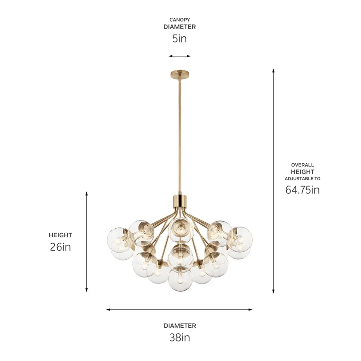 Silvarious 38" 16-Light Convertible Chandelier with Clear Glass, Champagne Bronze Finish - Bees Lighting