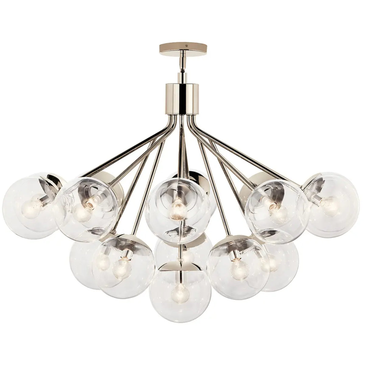 Silvarious 38" 16-Light Convertible Chandelier with Clear Glass, Polished Nickel Finish - Bees Lighting