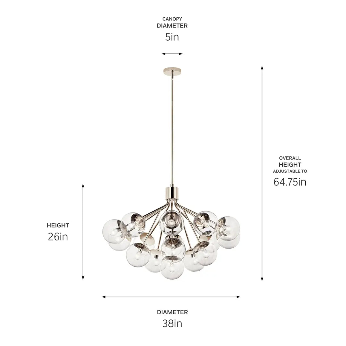 Silvarious 38" 16-Light Convertible Chandelier with Clear Glass, Polished Nickel Finish - Bees Lighting