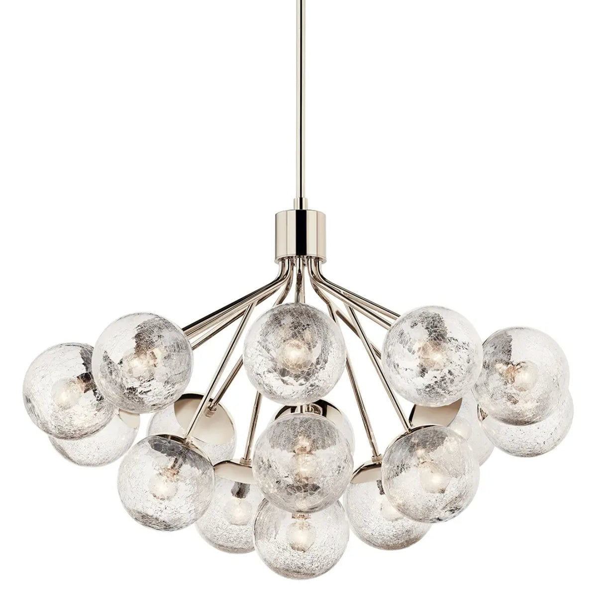 Silvarious 38" 16-Light Convertible Chandelier with Clear Crackle Glass, Polished Nickel Finish - Bees Lighting