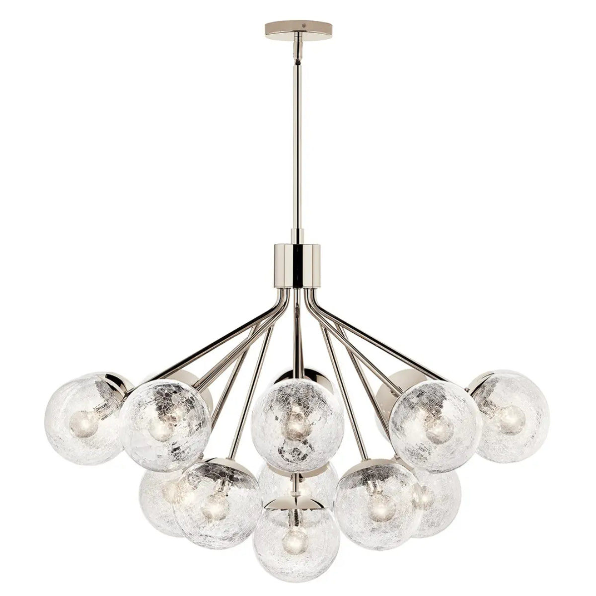 Silvarious 38" 16-Light Convertible Chandelier with Clear Crackle Glass, Polished Nickel Finish - Bees Lighting