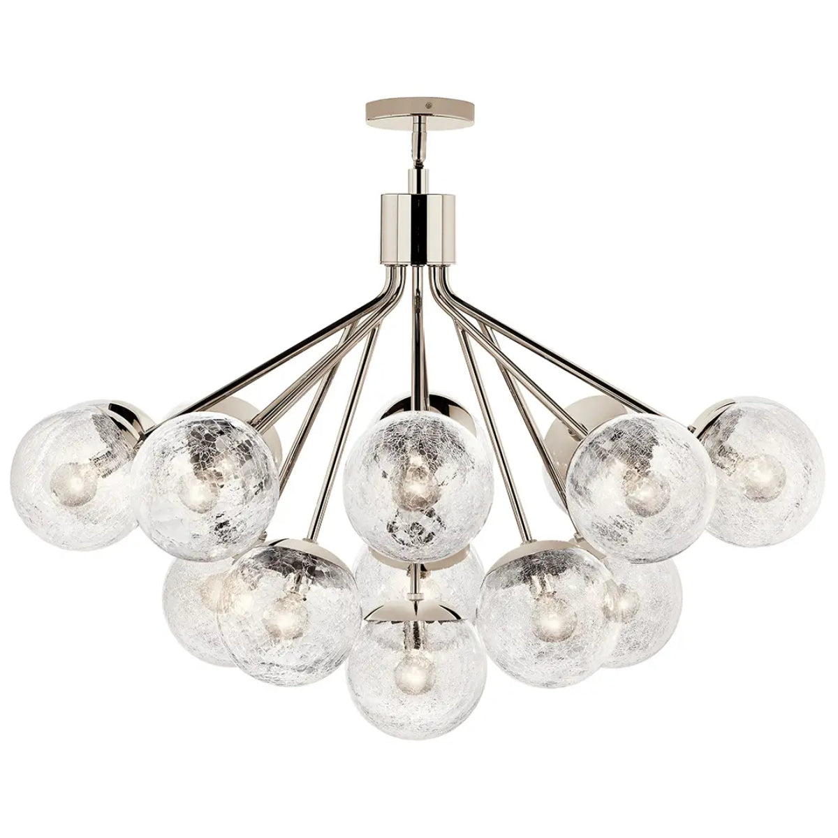 Silvarious 38" 16-Light Convertible Chandelier with Clear Crackle Glass, Polished Nickel Finish - Bees Lighting