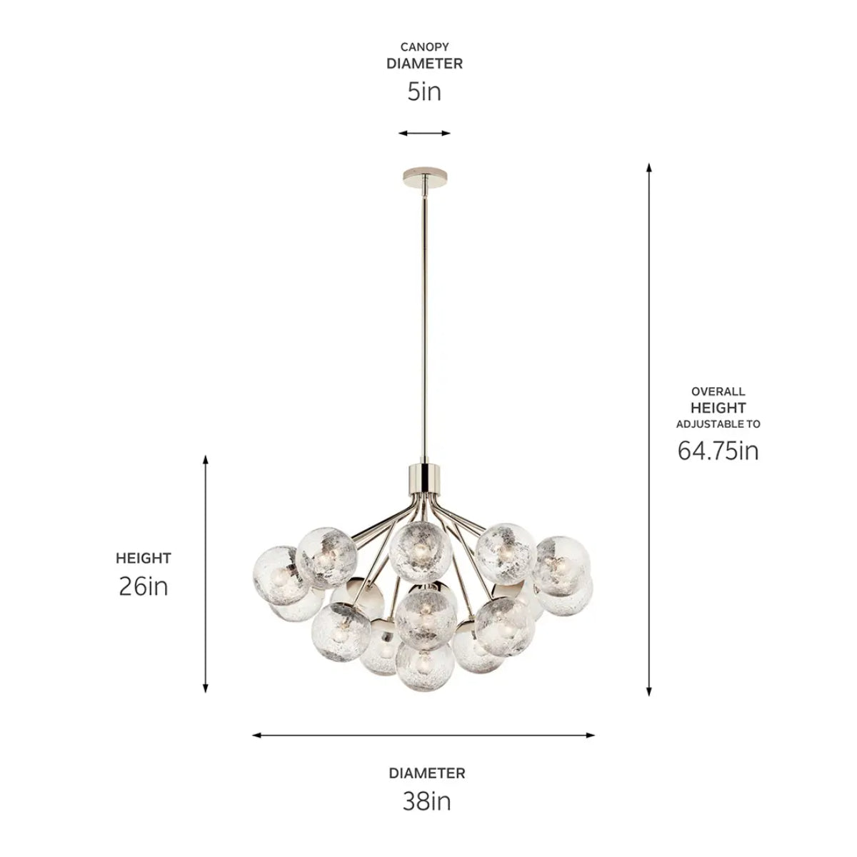 Silvarious 38" 16-Light Convertible Chandelier with Clear Crackle Glass, Polished Nickel Finish - Bees Lighting