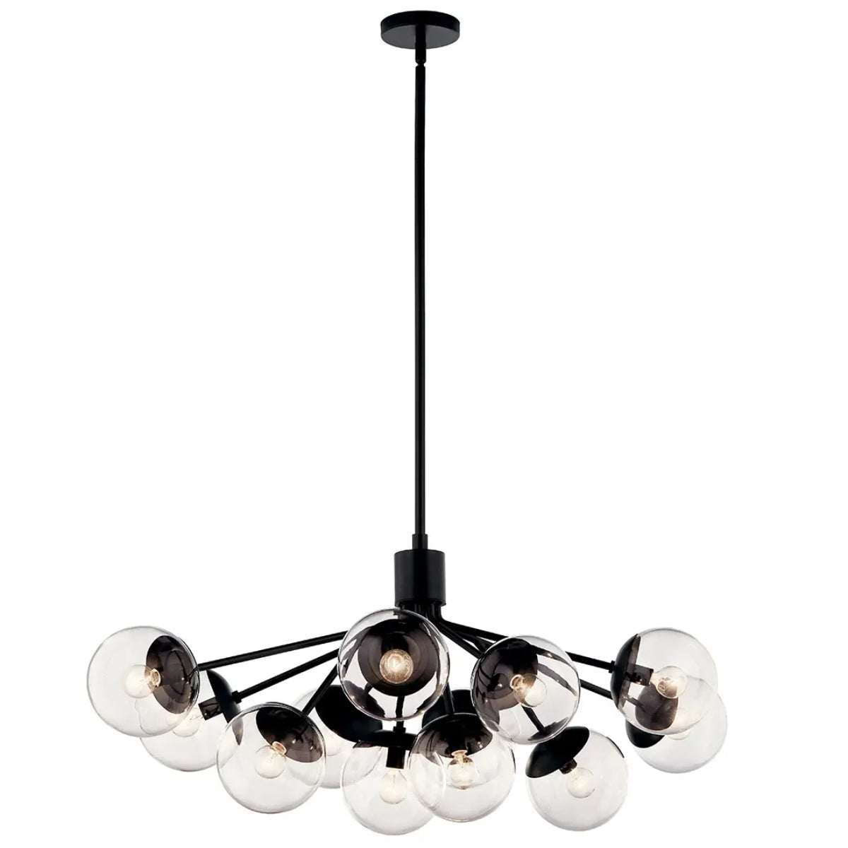 Silvarious 48" 12-Light Convertible Chandelier with Clear Glass, Black Finish - Bees Lighting