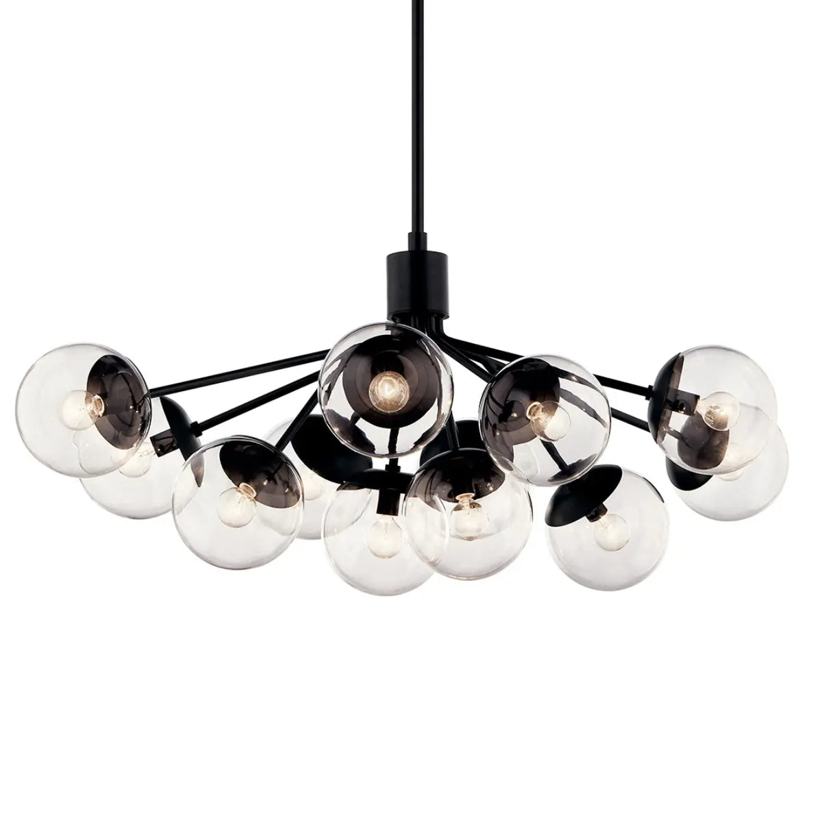 Silvarious 48" 12-Light Convertible Chandelier with Clear Glass, Black Finish - Bees Lighting