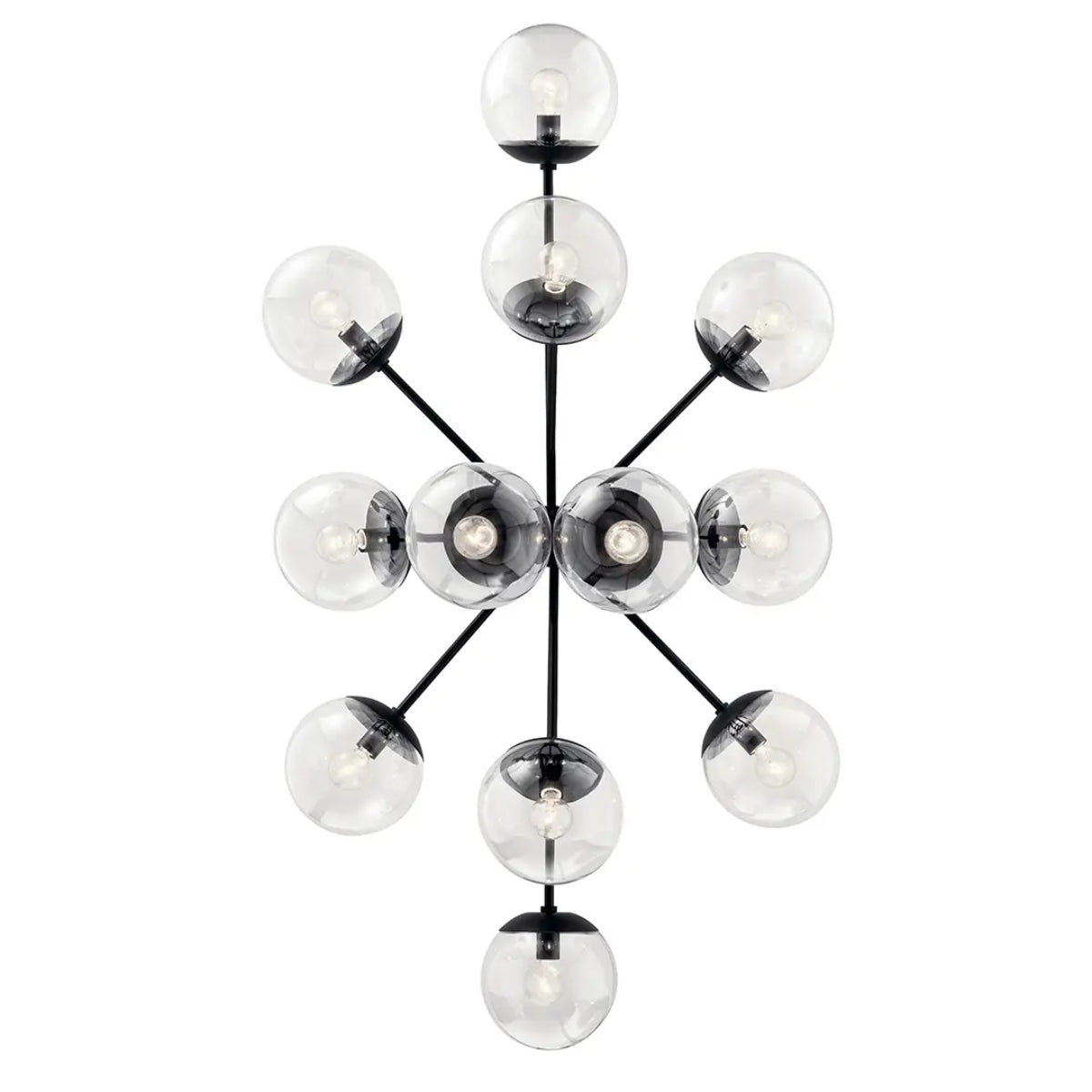 Silvarious 48" 12-Light Convertible Chandelier with Clear Glass, Black Finish - Bees Lighting