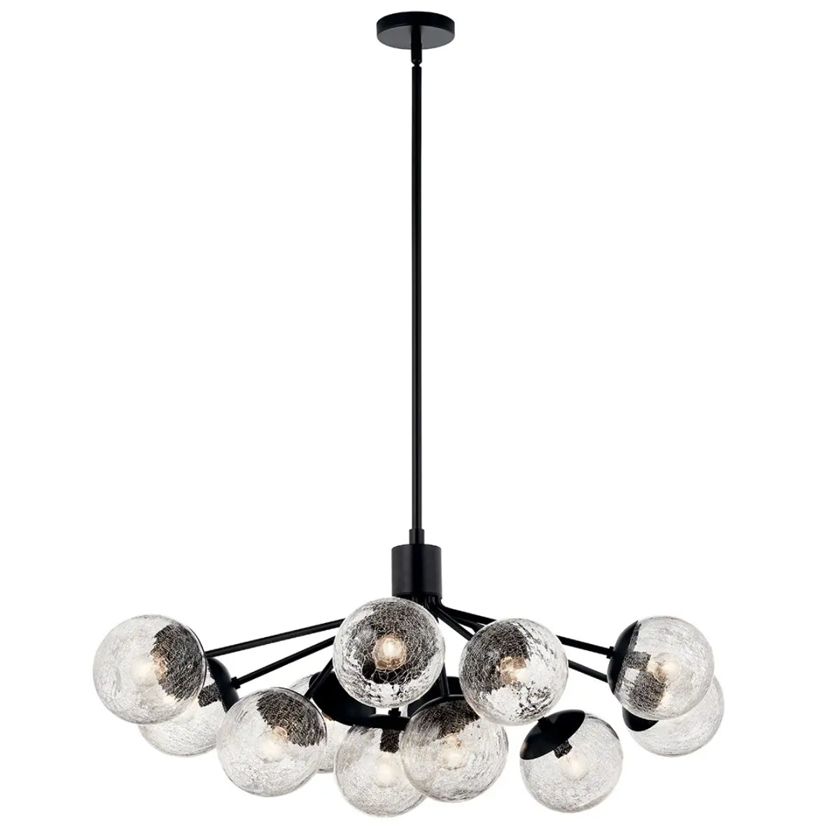 Silvarious 48" 12-Light Convertible Chandelier with Clear Crackle Glass, Black Finish - Bees Lighting