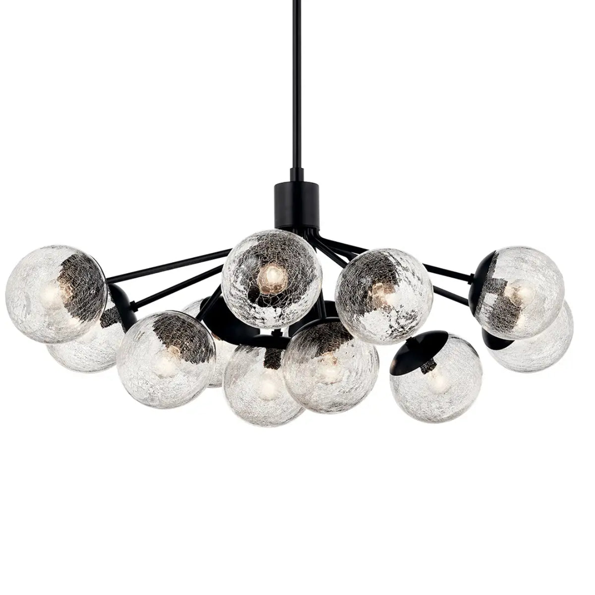 Silvarious 48" 12-Light Convertible Chandelier with Clear Crackle Glass, Black Finish - Bees Lighting