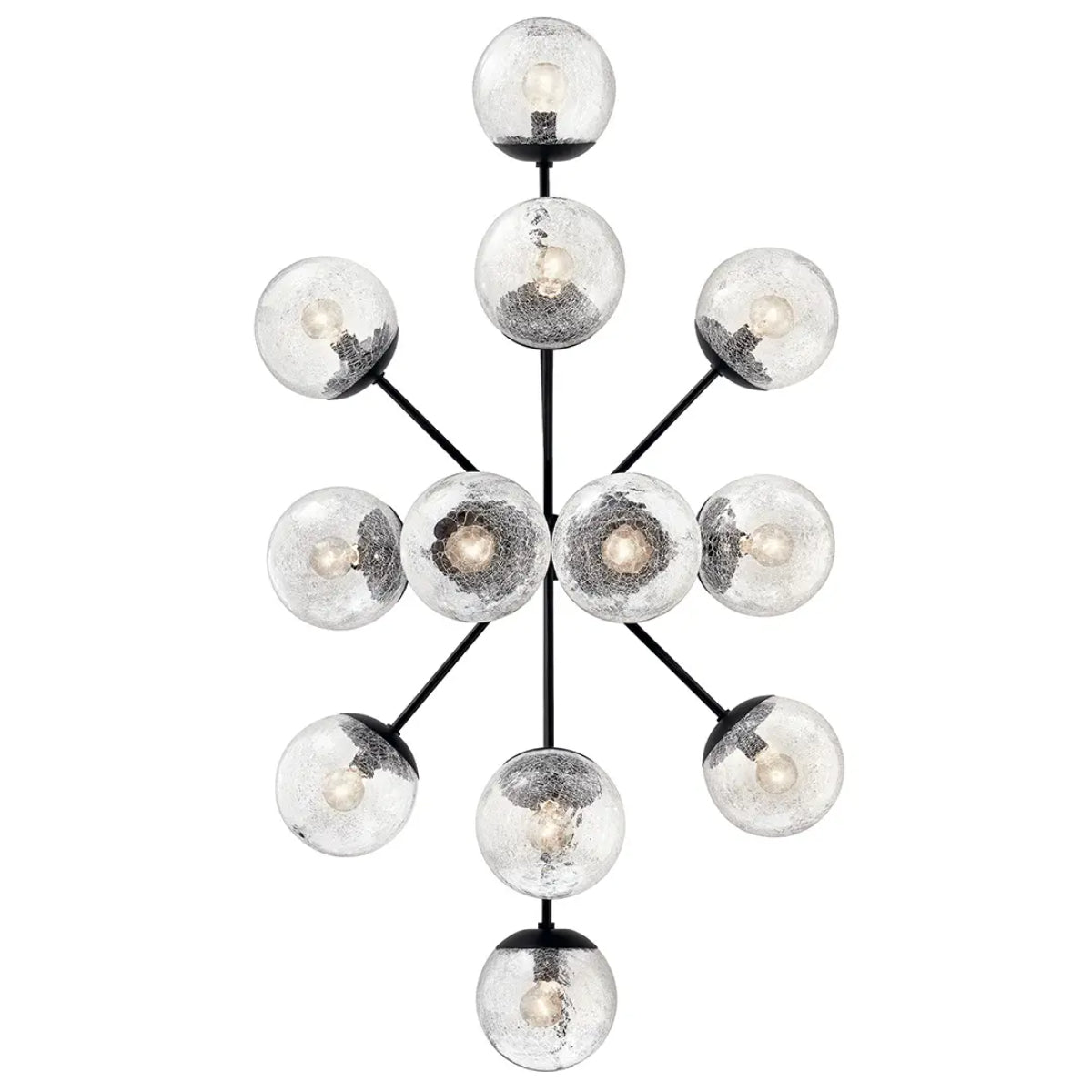 Silvarious 48" 12-Light Convertible Chandelier with Clear Crackle Glass, Black Finish - Bees Lighting