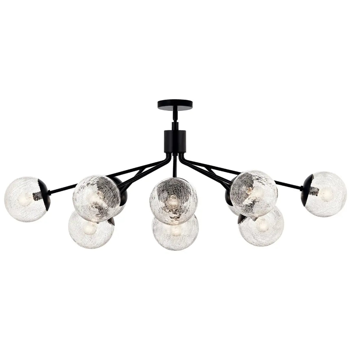 Silvarious 48" 12-Light Convertible Chandelier with Clear Crackle Glass, Black Finish - Bees Lighting