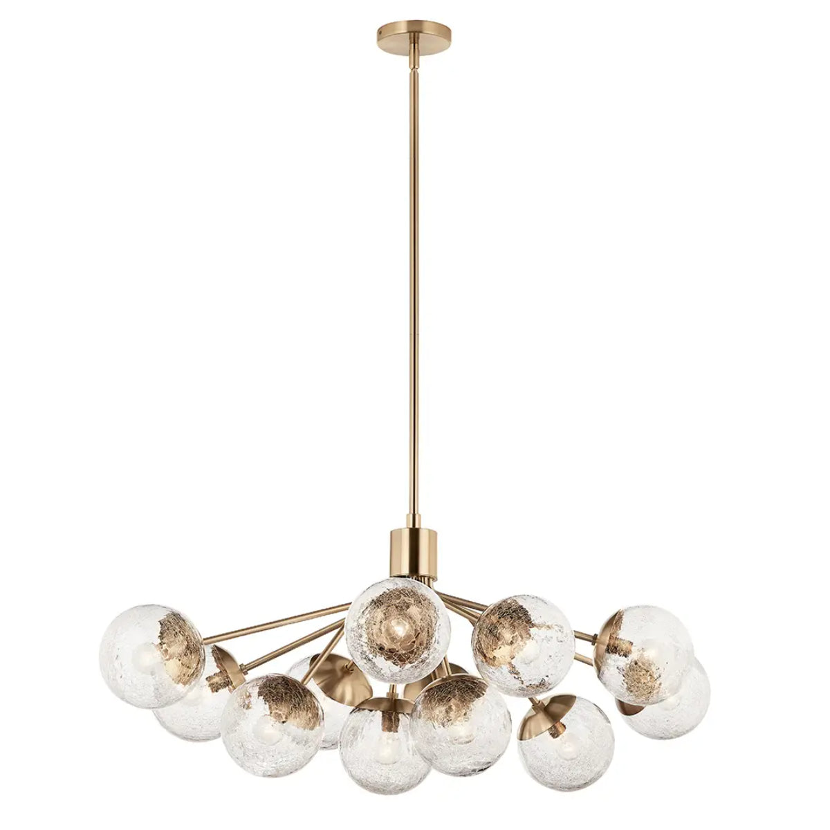 Silvarious 48" 12-Light Convertible Chandelier with Clear Crackle Glass, Champagne Bronze Finish - Bees Lighting