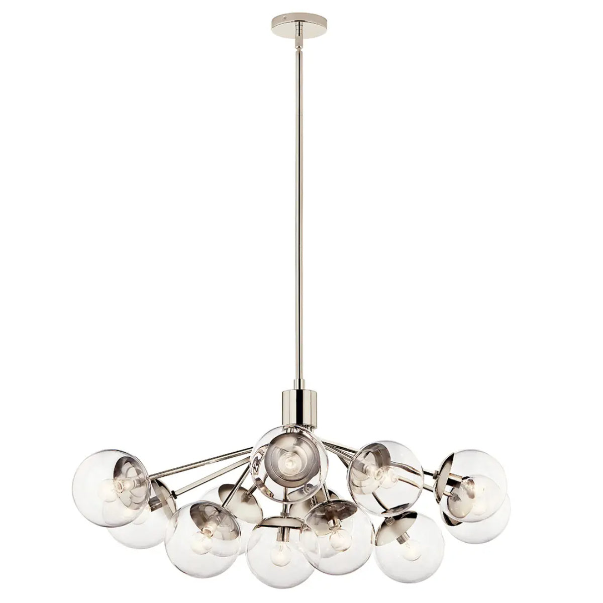 Silvarious 48" 12-Light Convertible Chandelier with Clear Glass, Polished Nickel Finish - Bees Lighting