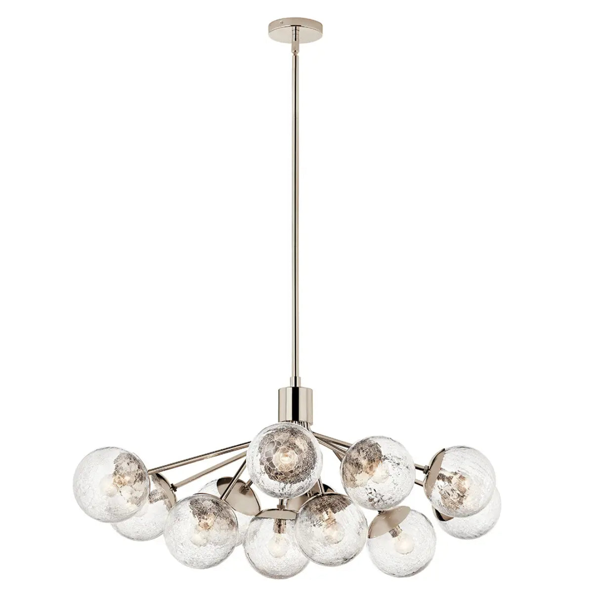 Silvarious 48" 12-Light Convertible Chandelier with Clear Crackle Glass, Polished Nickel Finish - Bees Lighting