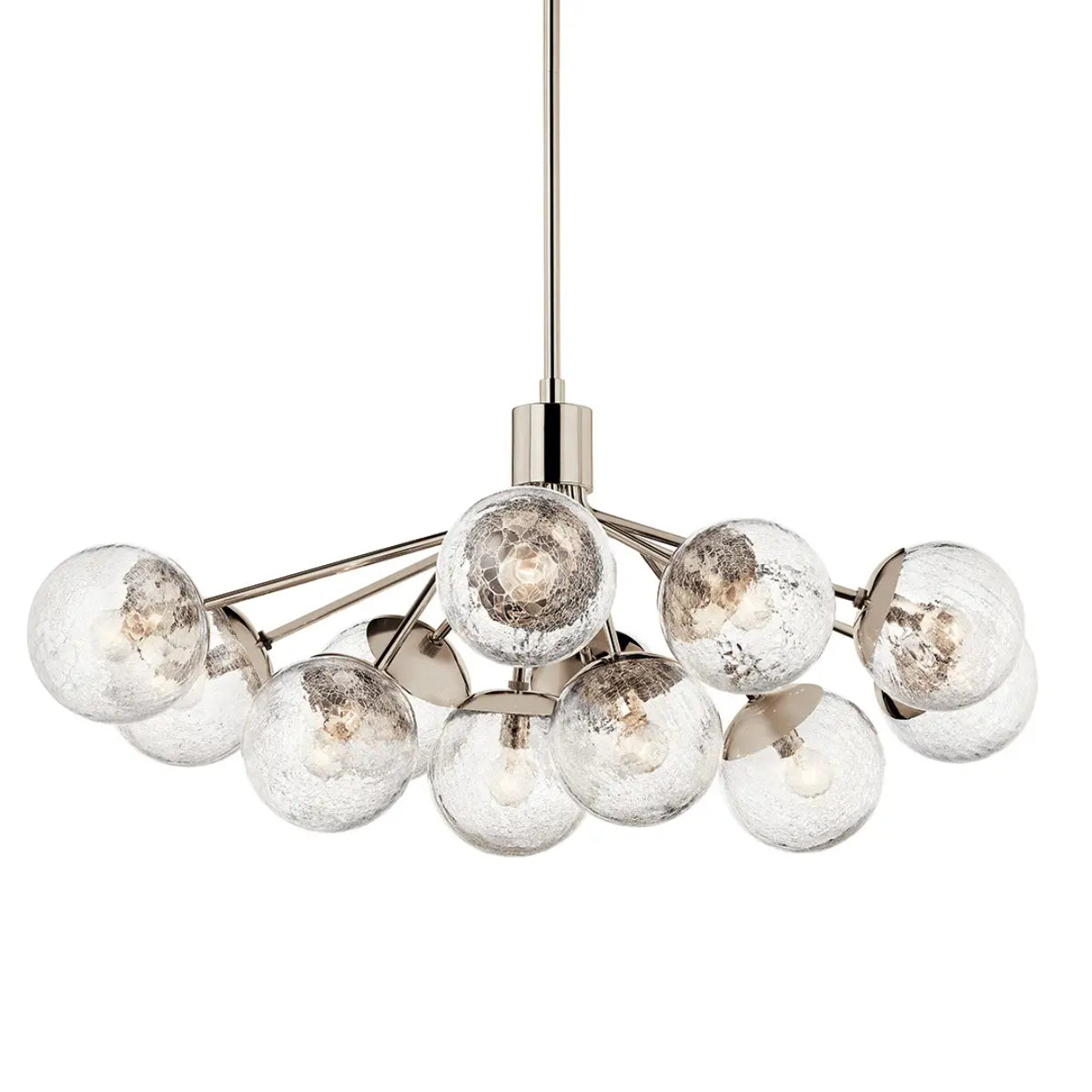 Silvarious 48" 12-Light Convertible Chandelier with Clear Crackle Glass, Polished Nickel Finish - Bees Lighting