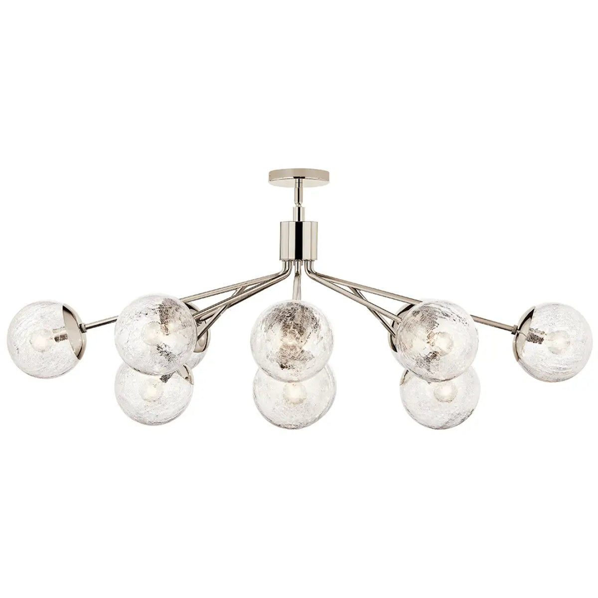 Silvarious 48" 12-Light Convertible Chandelier with Clear Crackle Glass, Polished Nickel Finish - Bees Lighting