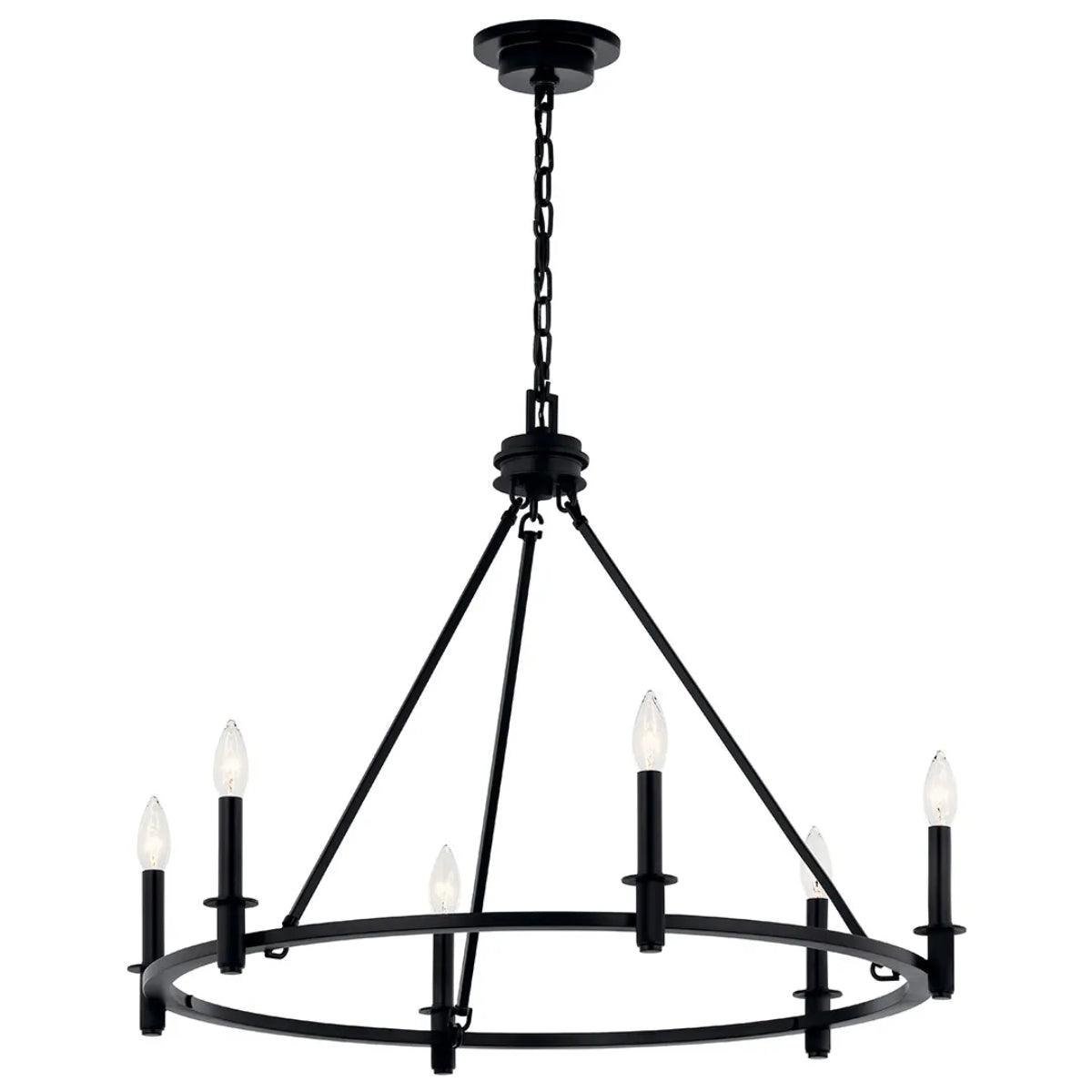 Carrick 32" 6-Light Chandelier 1-Tier, Black Finish - Bees Lighting