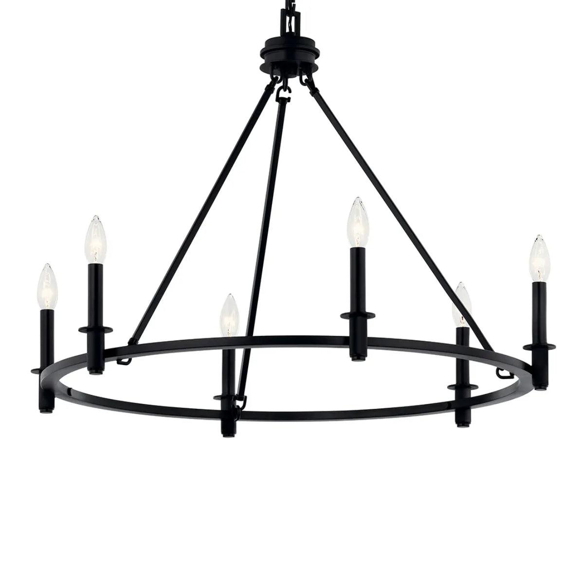 Carrick 32" 6-Light Chandelier 1-Tier, Black Finish - Bees Lighting