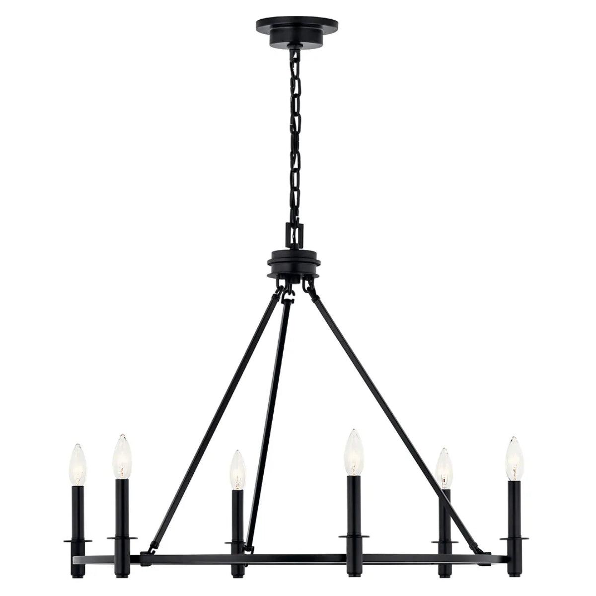 Carrick 32" 6-Light Chandelier 1-Tier, Black Finish - Bees Lighting