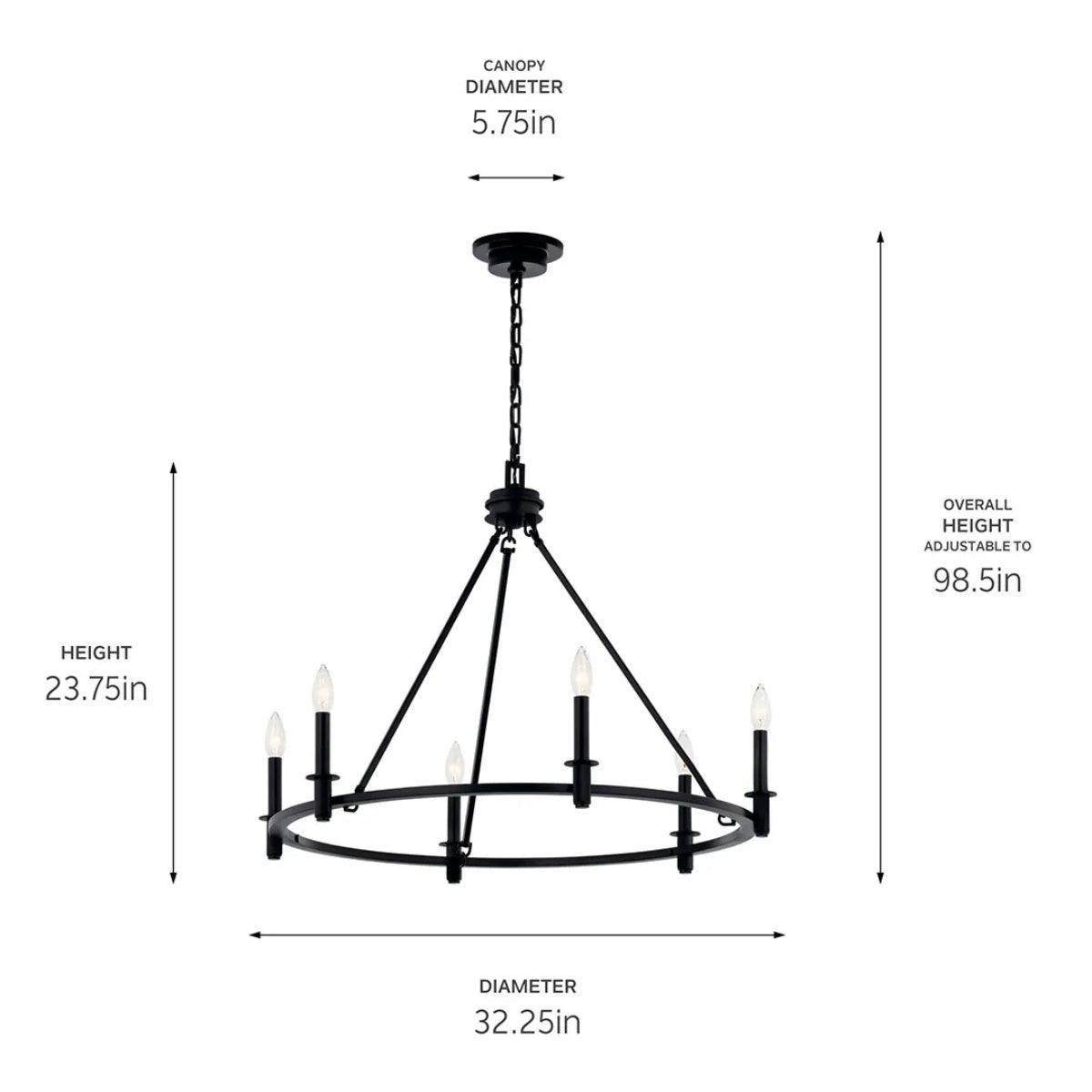 Carrick 32" 6-Light Chandelier 1-Tier, Black Finish - Bees Lighting