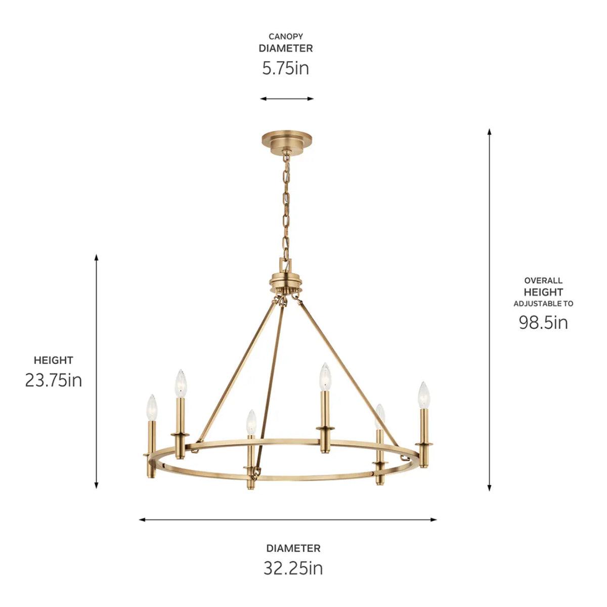 Carrick 32" 6-Light Chandelier 1-Tier, Champagne Bronze Finish - Bees Lighting