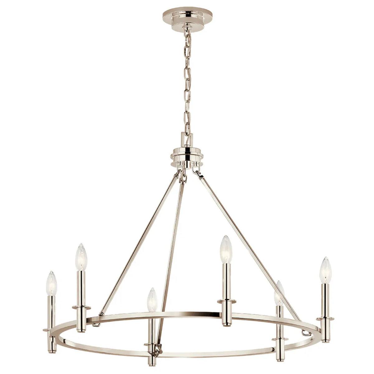 Carrick 32" 6-Light Chandelier 1-Tier, Polished nickel Finish - Bees Lighting