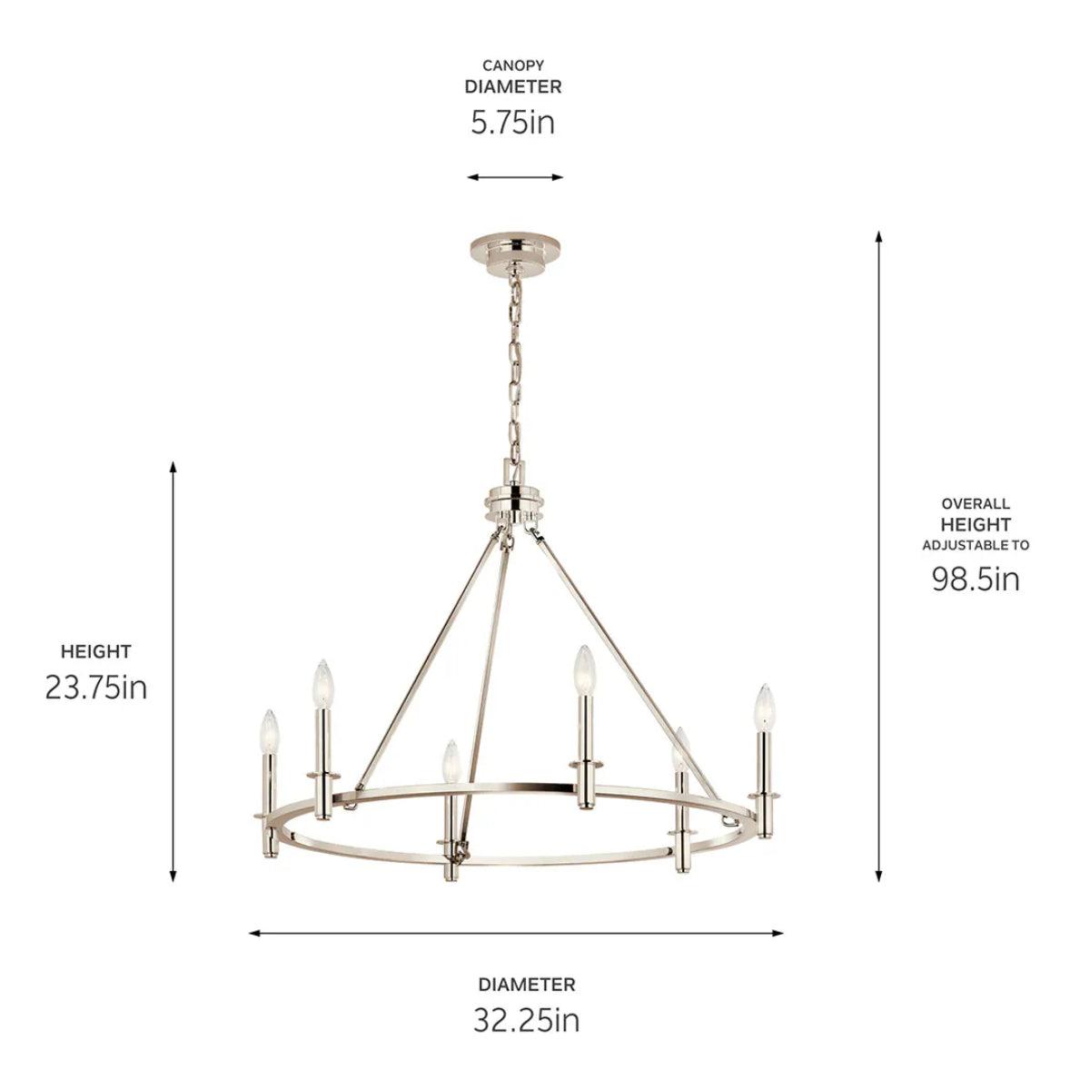 Carrick 32" 6-Light Chandelier 1-Tier, Polished nickel Finish - Bees Lighting