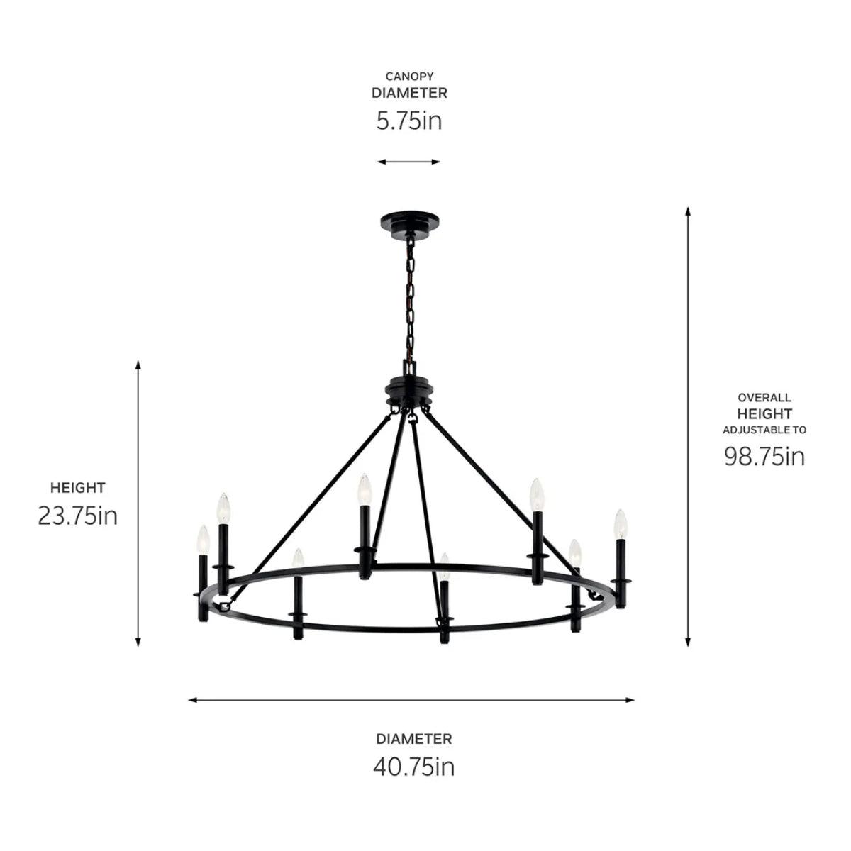 Carrick 41" 8-Light Chandelier 1-Tier, Black Finish - Bees Lighting