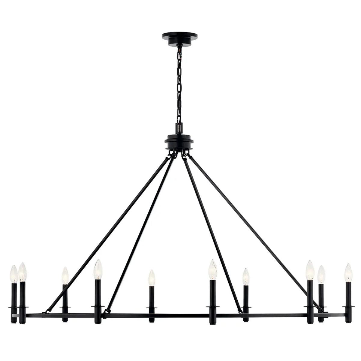 Carrick 54" 10-Light Chandelier 1-Tier, Black Finish - Bees Lighting