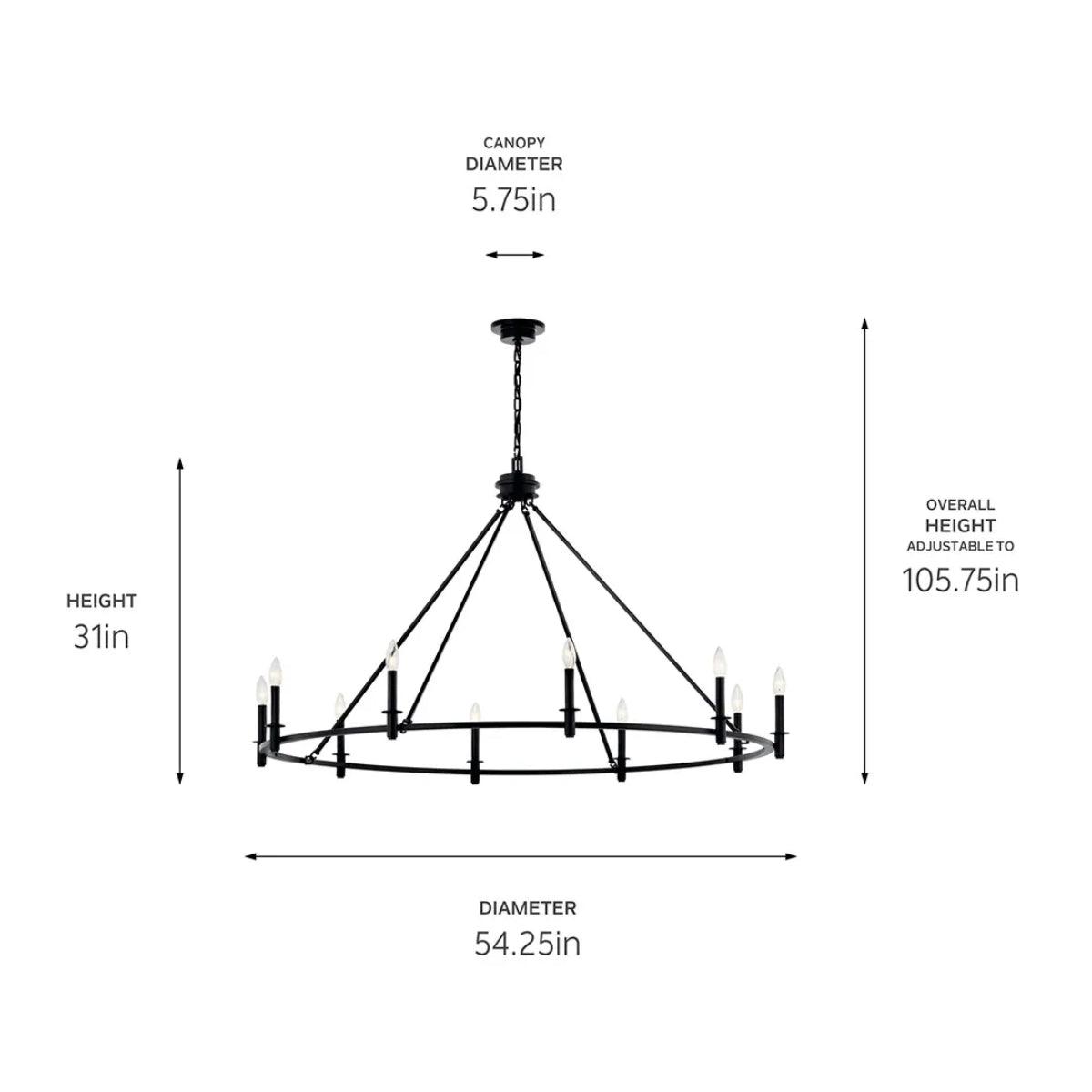 Carrick 54" 10-Light Chandelier 1-Tier, Black Finish - Bees Lighting