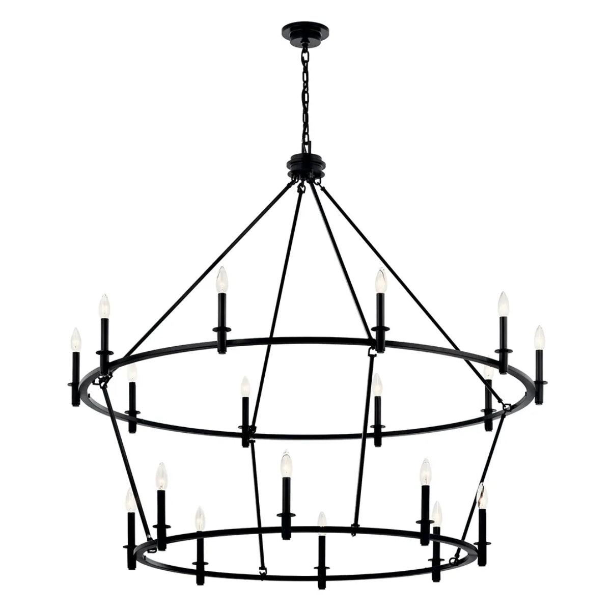 Carrick 54" 18-Light Chandelier 1-Tier, Black Finish - Bees Lighting