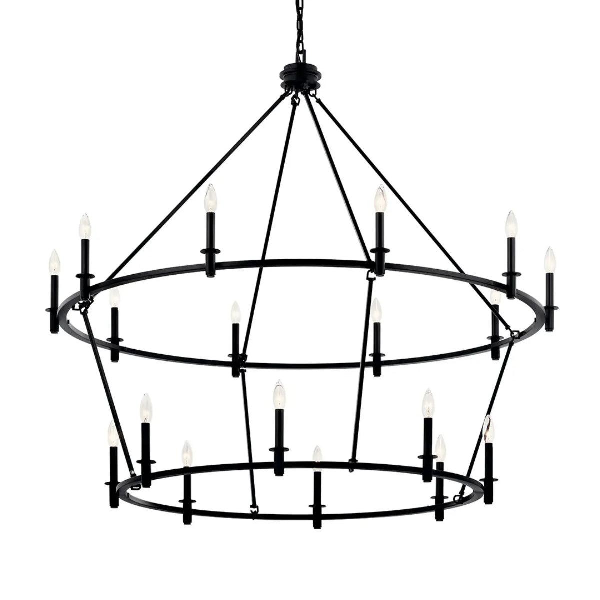 Carrick 54" 18-Light Chandelier 1-Tier, Black Finish - Bees Lighting