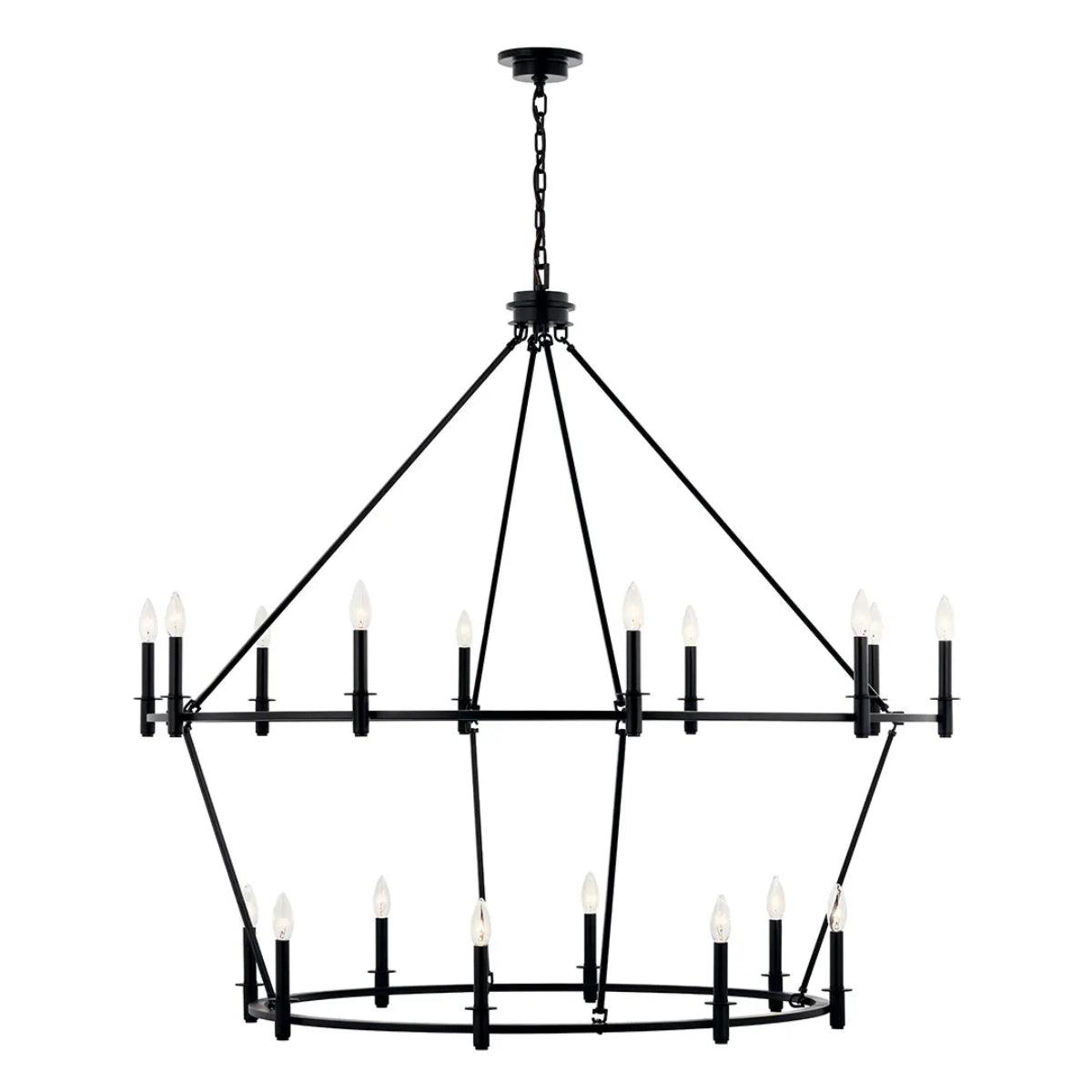 Carrick 54" 18-Light Chandelier 1-Tier, Black Finish - Bees Lighting