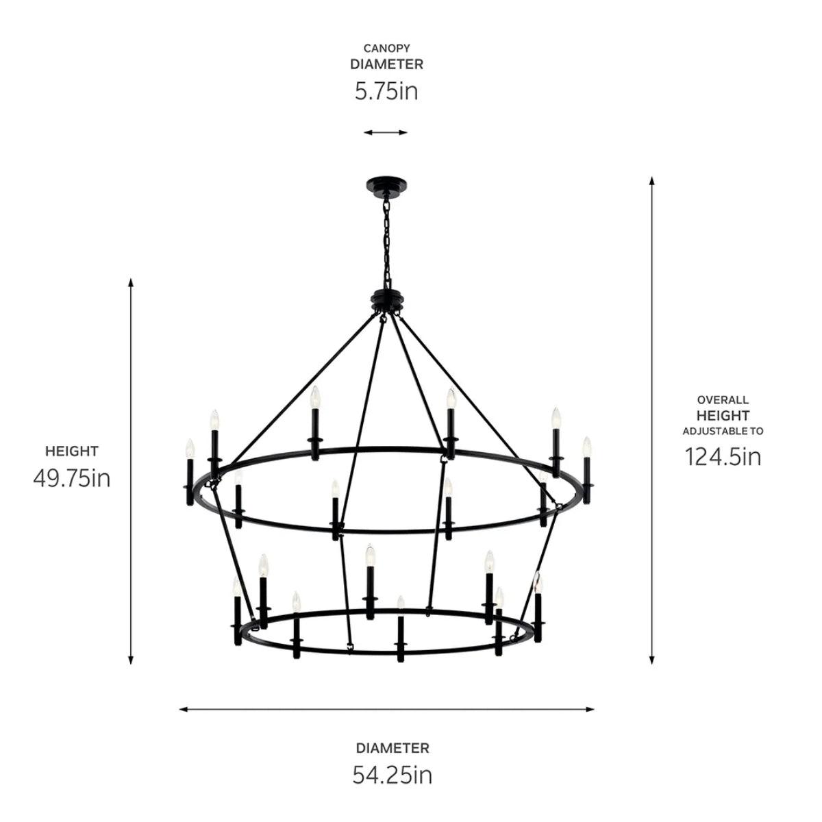 Carrick 54" 18-Light Chandelier 1-Tier, Black Finish - Bees Lighting