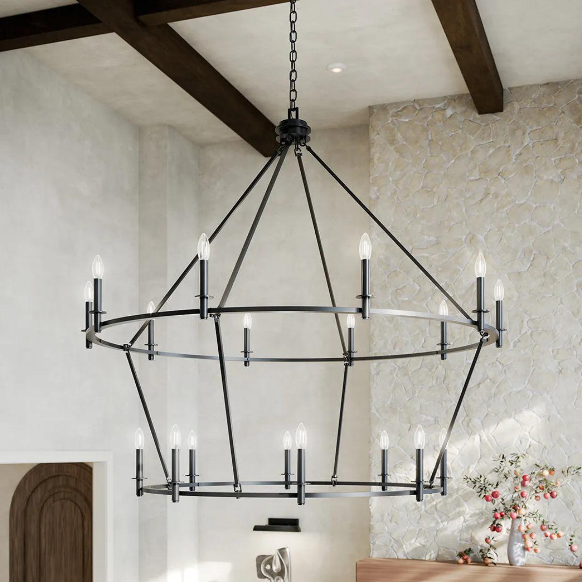 Carrick 54" 18-Light Chandelier 1-Tier, Black Finish - Bees Lighting