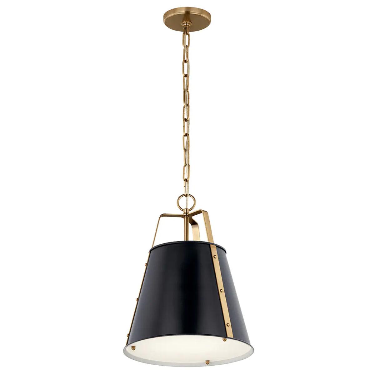 Etcher 17" 1-Light Pendant Light with Clear Satin Etched and Painted White Inside Glass, Black and Champagne Bronze Finish