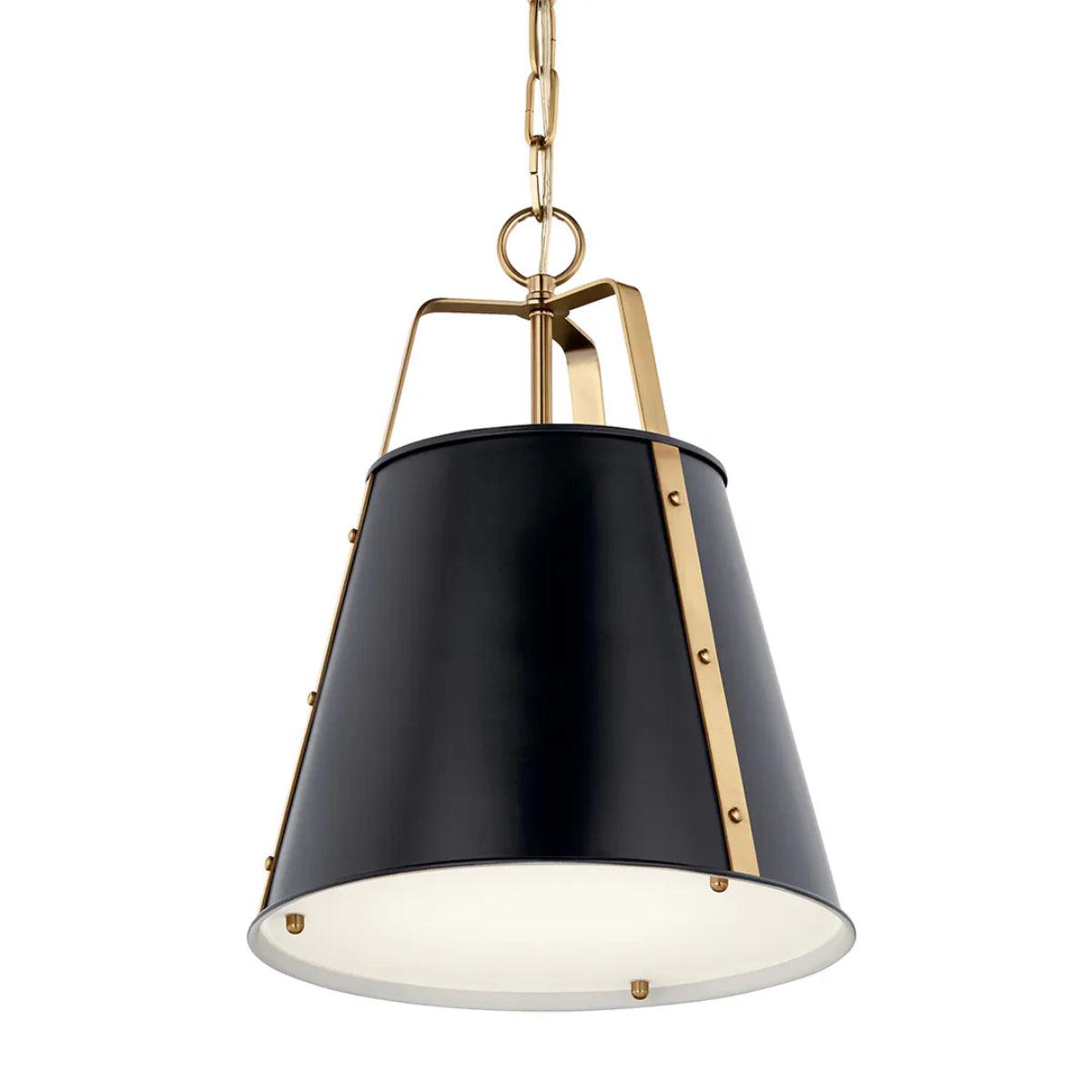 Etcher 17" 1-Light Pendant Light with Clear Satin Etched and Painted White Inside Glass, Black and Champagne Bronze Finish