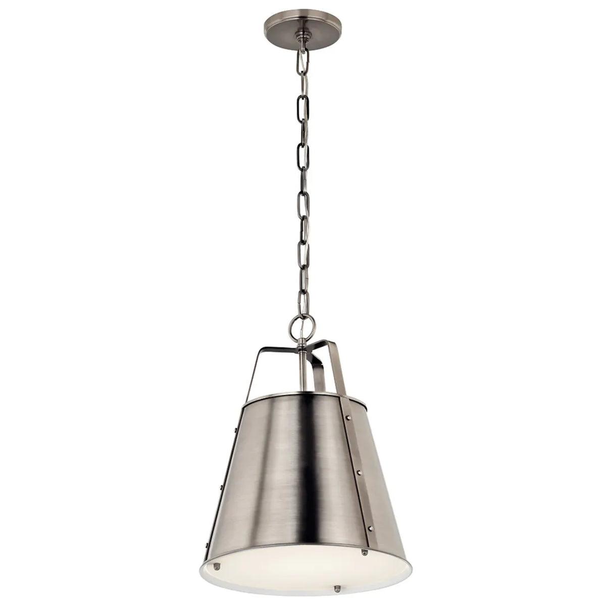 Etcher 17" 1-Light Pendant Light with Clear Satin Etched and Painted White Inside Glass, Classic Pewter Finish - Bees Lighting