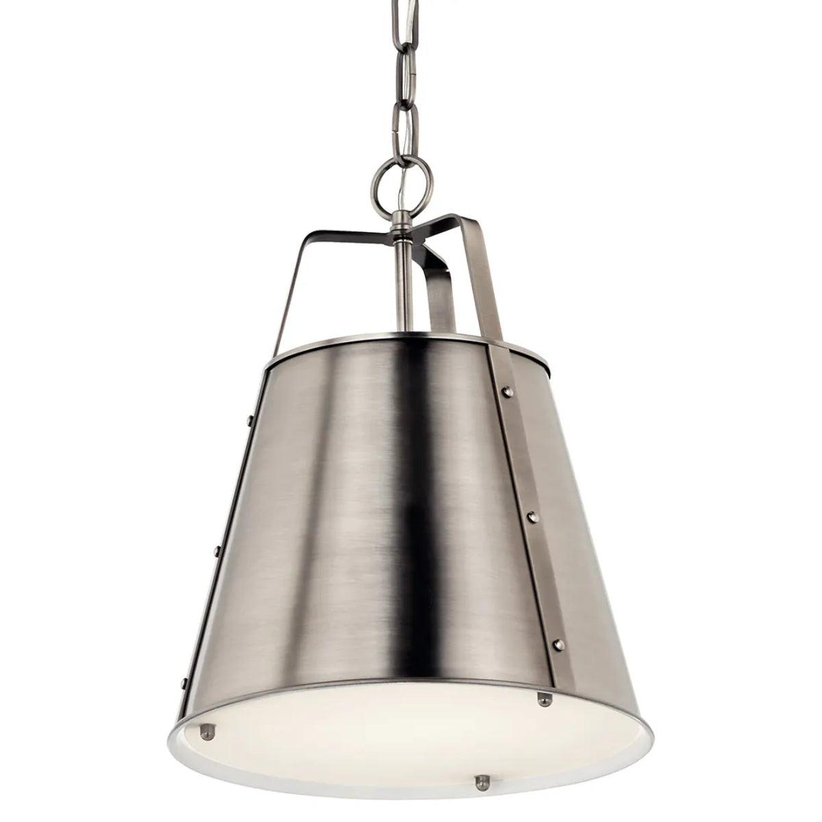 Etcher 17" 1-Light Pendant Light with Clear Satin Etched and Painted White Inside Glass, Classic Pewter Finish - Bees Lighting