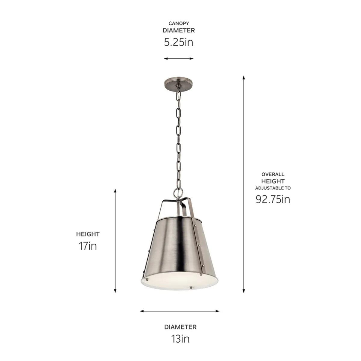 Etcher 17" 1-Light Pendant Light with Clear Satin Etched and Painted White Inside Glass, Classic Pewter Finish - Bees Lighting