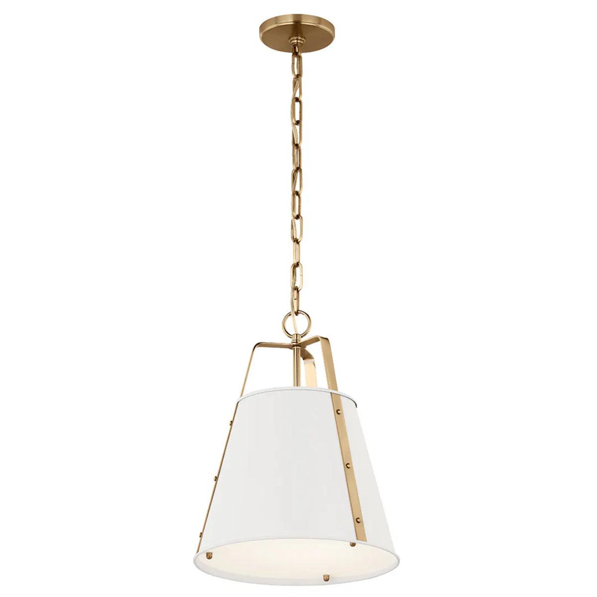 Etcher 17" 1-Light Pendant Light with Clear Satin Etched and Painted White Inside Glass, White and Champagne Bronze Finish